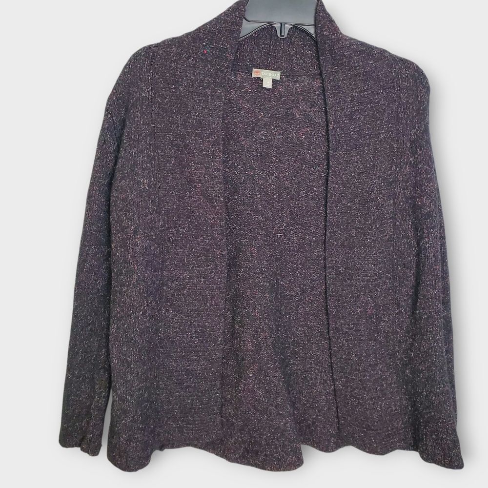 Talbots Open Front Cardigan Sweater Black Multi Wool Blend Medium